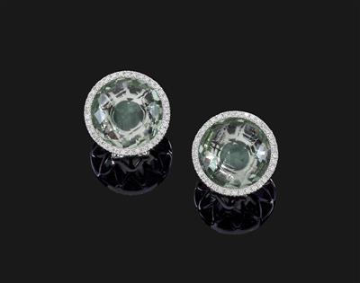 A pair of prasiolite ear clips total weight c. 23.20 ct - Klenoty