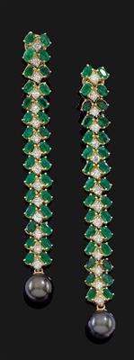 Smaragd Brillant Südseekultur-perlenohrclipgehänge - Juwelen