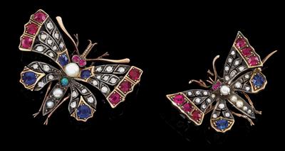 2 diamond and coloured stone butterfly brooches - Klenoty