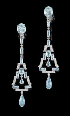 A pair of brilliant and aquamarine ear pendants - Klenoty