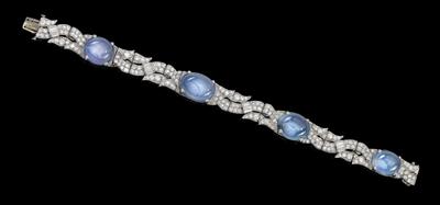 A diamond bracelet with untreated star sapphire total weight c. 58 ct - Klenoty