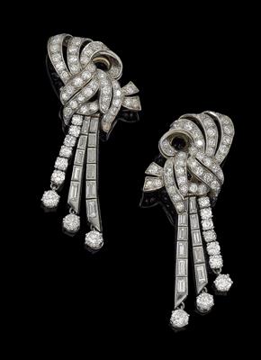 A pair of diamond ear clips, total weight c. 7.50 ct - Jewellery