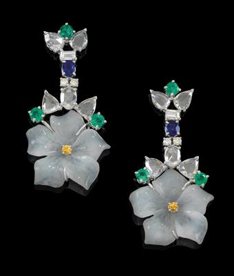 A pair of diamond floral stud pendant earrings - Gioielli