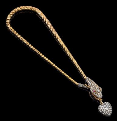 A diamond rhomb and ruby snake necklace - Jewellery