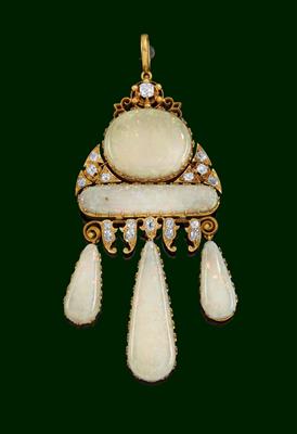 An old-cut diamond and opal pendant - Jewellery