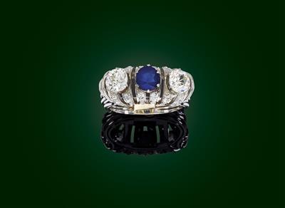An old-cut diamond and sapphire ring - Klenoty