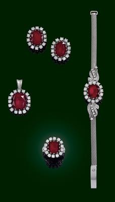A brilliant and rhodolite jewellery set - Jewellery