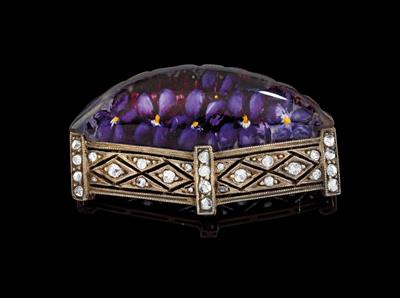 A rock crystal brooch in the shape of a bouquet of violets - Klenoty