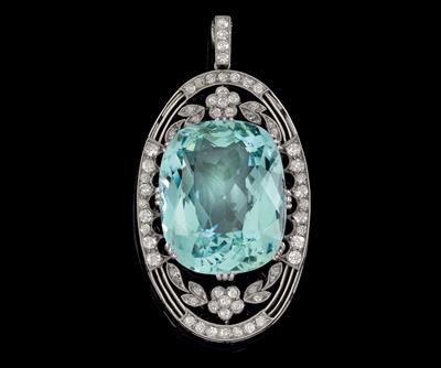 A diamond and aquamarine pendant - Klenoty