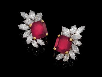 A pair of diamond and ruby ear clips - Klenoty