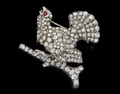 A diamond brooch in the shape of a wood grouse, total weight c. 1.60 ct - Jewellery