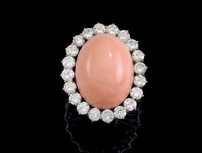 A coral and brilliant ring - Klenoty