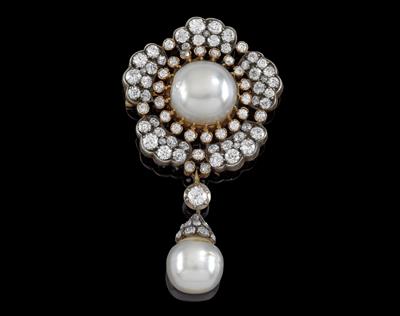 A cultured pearl and old-cut diamond brooch - Gioielli