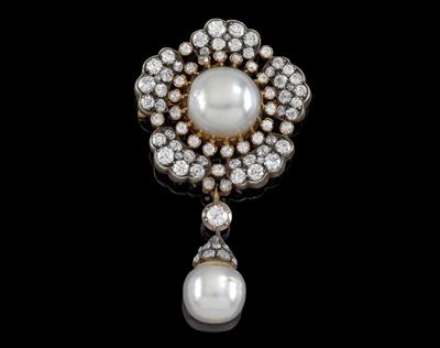 A cultured pearl and old-cut diamond brooch - Jewellery