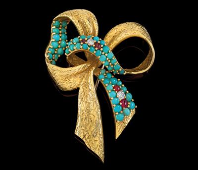 A turquoise brooch in the shape of a bow by Kutchinsky - Jewellery