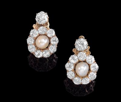 A pair of old-cut diamond and cultured pearl ear screws - Gioielli