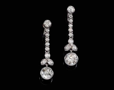 A pair of old-cut diamond ear pendants total weight c. 3.60 ct - Klenoty