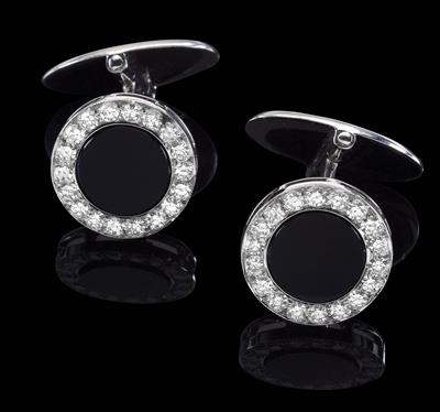 A pair of octagonal diamond and onyx cufflinks - Jewellery