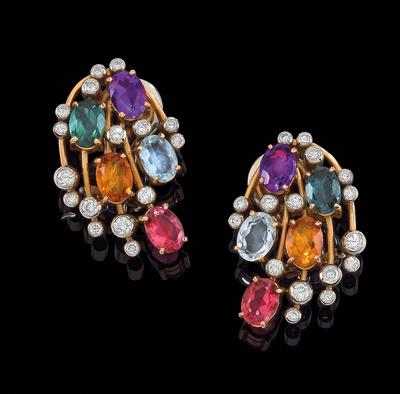 A pair of brilliant and gemstone ear clips - Klenoty