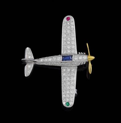 A brilliant brooch in the shape of an aeroplane total weight c. 1 ct - Gioielli