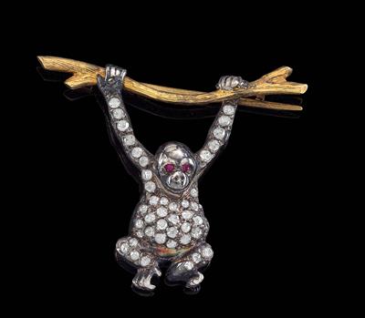 A diamond brooch in the shape of an ape - Jewellery