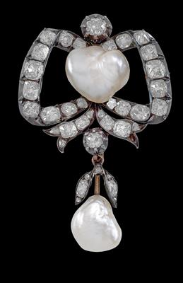 A cultured pearl and old-cut diamond brooch - Klenoty