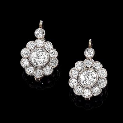 A pair of old-cut diamond earrings, total weight c. 2 ct - Jewellery