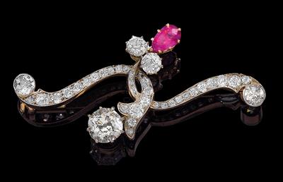 An old-cut diamond and ruby brooch - Klenoty