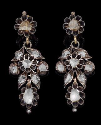 A pair of diamond rhomb pendant ear screws total weight c. 2 ct - Jewellery