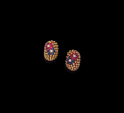 A pair of brilliant and coloured stone ear clips by A. E. Köchert - Jewellery