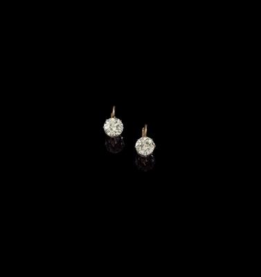 A pair of old-cut diamond solitaire ear-pendants total weight c. 4.20 ct - Klenoty