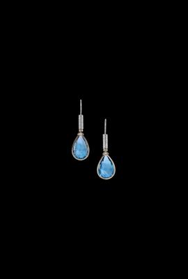 A pair of diamond and aquamarine ear pendants total weight c. 11 ct - Jewellery