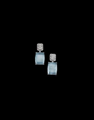 A pair of diamond and aquamarine ear stud pendants total weight c. 40 ct - Klenoty