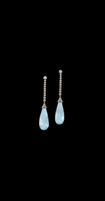 A pair of brilliant and aquamarine ear stud pendants - Jewellery