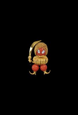 A brilliant and coral ‘Ottoman warrior’ brooch - Jewellery