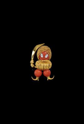 A brilliant and coral ‘Ottoman warrior’ brooch - Gioielli