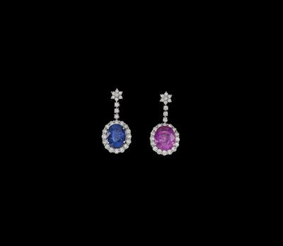 A pair of brilliant ear pendants with untreated Burmese sapphires - Jewellery