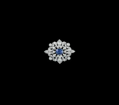 A diamond brooch with untreated sapphire c. 3 ct - Gioielli