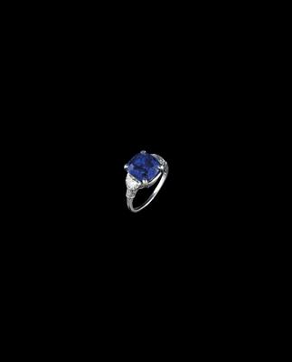 A diamond ring with untreated Burmese sapphire c. 7.50 ct - Klenoty