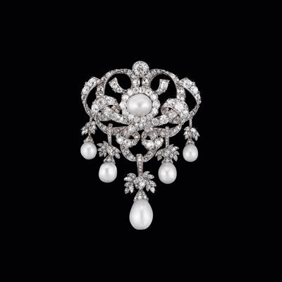 House of Habsburg Oriental pearl and diamond corsage brooch - Klenoty