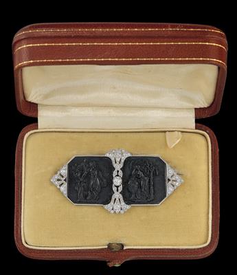 An Old-Cut Diamond and Onyx Brooch - Klenoty