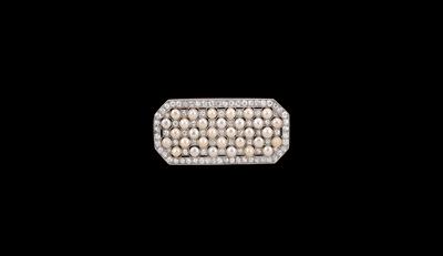 An Old-Cut Diamond and Cultured Pearl Brooch, Total Weight c. 2.20 ct - Jewellery