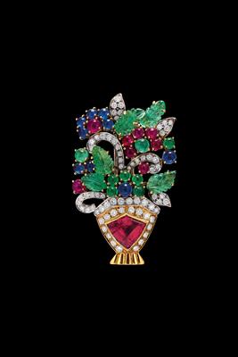 A Brilliant and Coloured Stone Brooch - Jewellery