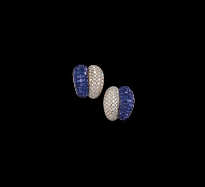 A Pair of Brilliant and Sapphire Ear Clips - Jewellery