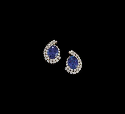 A Pair of Brilliant and Tanzanite Ear Clips - Klenoty