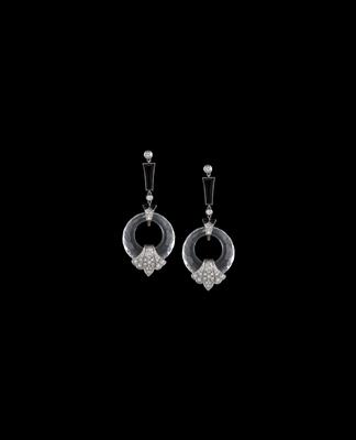 A Pair of Diamond and Rock Crystal Ear Pendants - Klenoty