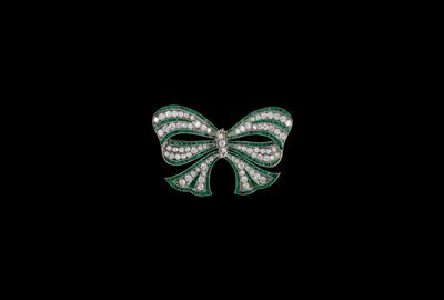 A Diamond and Emerald Bow Brooch - Klenoty