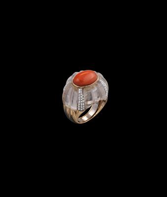 A Pair of Coral and Rock Crystal Brilliant Ring - Jewellery