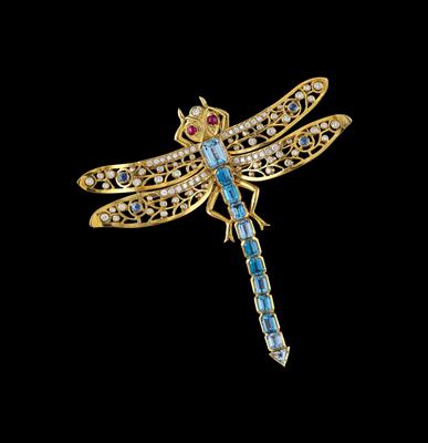 A Brilliant and Aquamarine Dragonfly Pendant - Klenoty