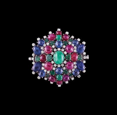 A Diamond and Coloured Stone Brooch - Gioielli